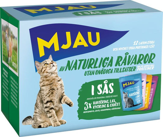 Mjau vådfoder MultiMix kød & fisk i sovs - 12x85 gr.