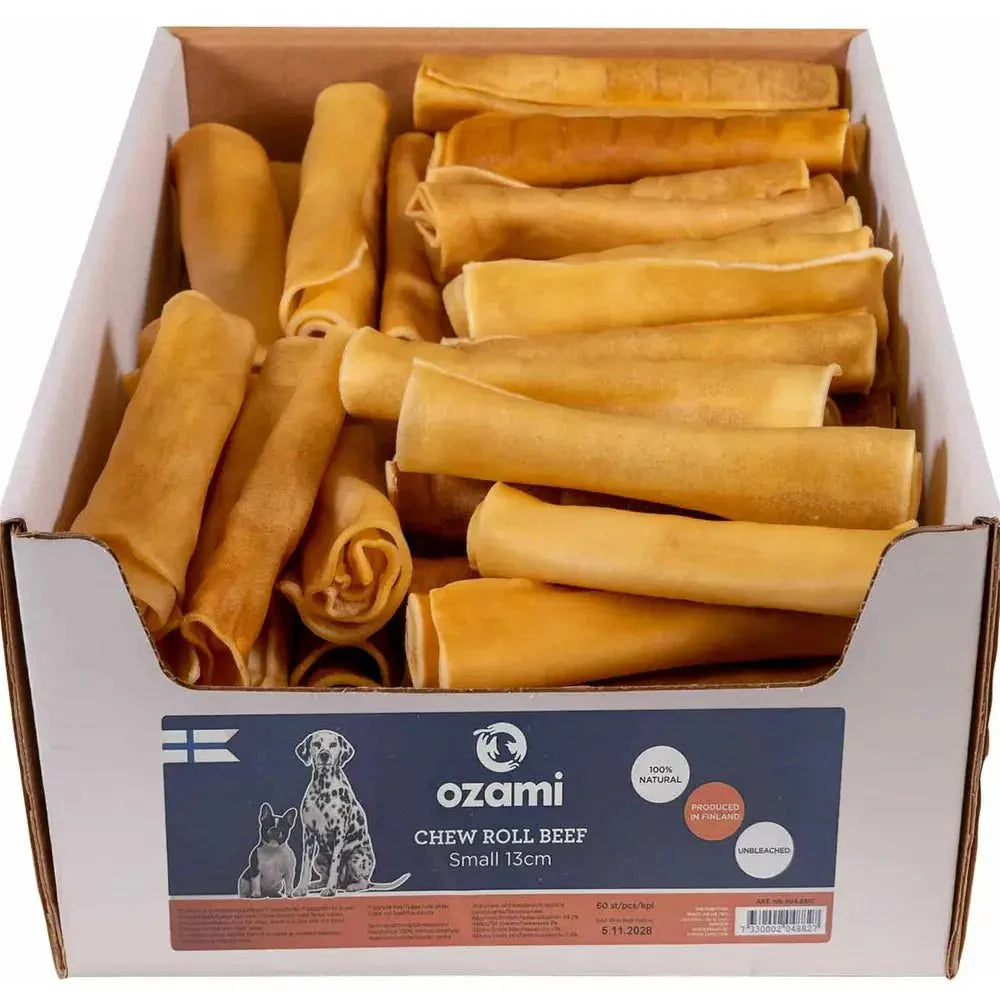 Tyggeben - Nordisk Ozami Chewing Roll Beef Small 13 cm. - FjeldgaardShop.dk Naturlige tyggeben Nordisk Ozami