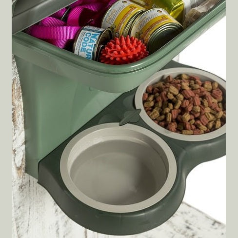 Væghængt Foderstander med Opbevaringsløsning - Udgår - FjeldgaardShop.dk Hundeskåle & foderautomater Whesco