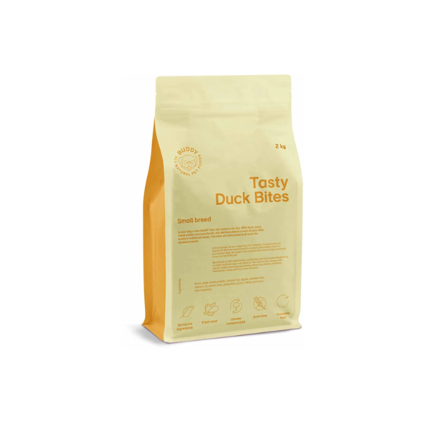 Hundefoder - Buddy Tasty Duck Bites – Kornfrit foder til små hunde - FjeldgaardShop.dk Hundefoder Buddy