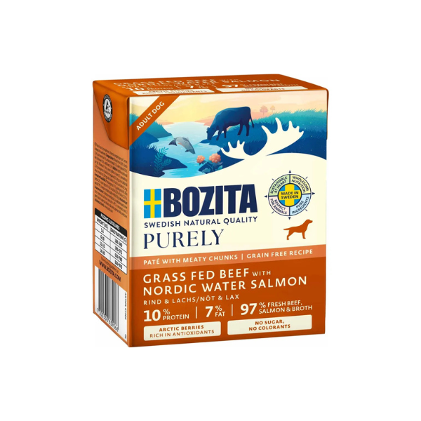 Vådfoder - Bozita Purely Pate med laks 370 gr. Kornfri - FjeldgaardShop.dk Vådfoder/dåsefoder til hunde Bozita