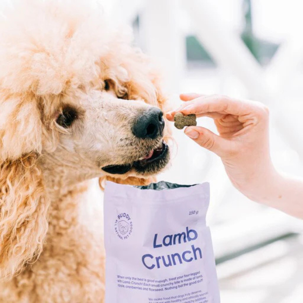 Hundegodbid - Buddy Crunchy Snack Lamb & Cranberry 150 gr. - FjeldgaardShop.dk Godbidder & snacks til hunde Buddy