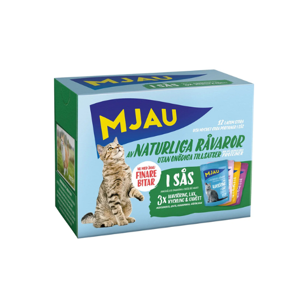 Mjau vådfoder MultiMix kød & fisk i sovs 12x85 gr. - FjeldgaardShop.dk Vådfoder til katte Doggy