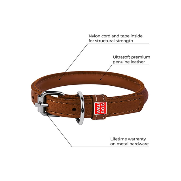 Hundehalsbånd - Waudog Soft Rundsyet Læderhalsbånd – Brun - FjeldgaardShop.dk Halsbånd Wauwdog