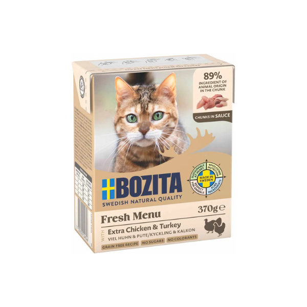 Vådfoder - Bozita Kat med kylling og kalkun i sauce 370 gr. - FjeldgaardShop.dk Vådfoder til katte Bozita
