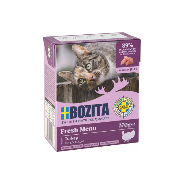 Bozita Kalkunbider i Gelé – Vådfoder til Kat 370g (EU) - FjeldgaardShop.dk Vådfoder til katte Bozita