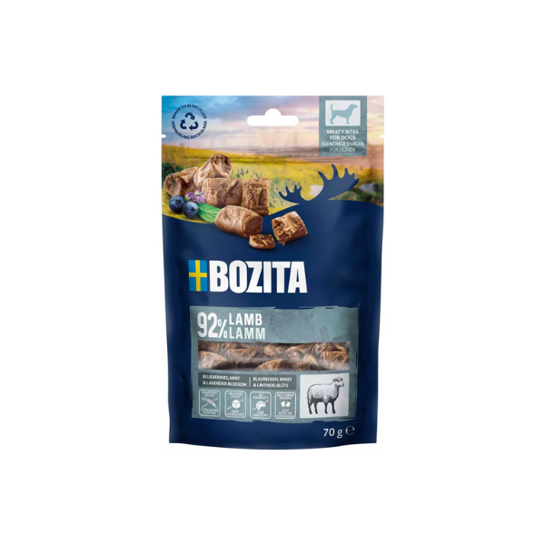 Hundegodbid - Bozita Snacks Meaty Bites Lamb 70 gr. - FjeldgaardShop.dk Naturlige godbidder Bozita
