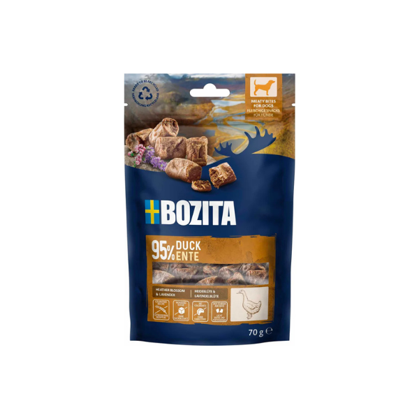 Bozita Snacks Meaty Bites Duck 70 gr.(EU) - FjeldgaardShop.dk Naturlige godbidder Bozita