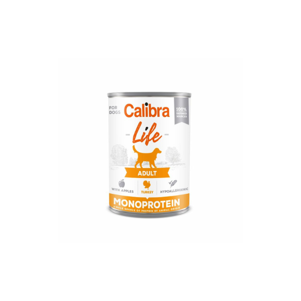 Calibra Dog Life Adult Monoprotein Kalkun med Æble 400 gr. (EU) - FjeldgaardShop.dk Vådfoder/dåsefoder til hunde Calibra