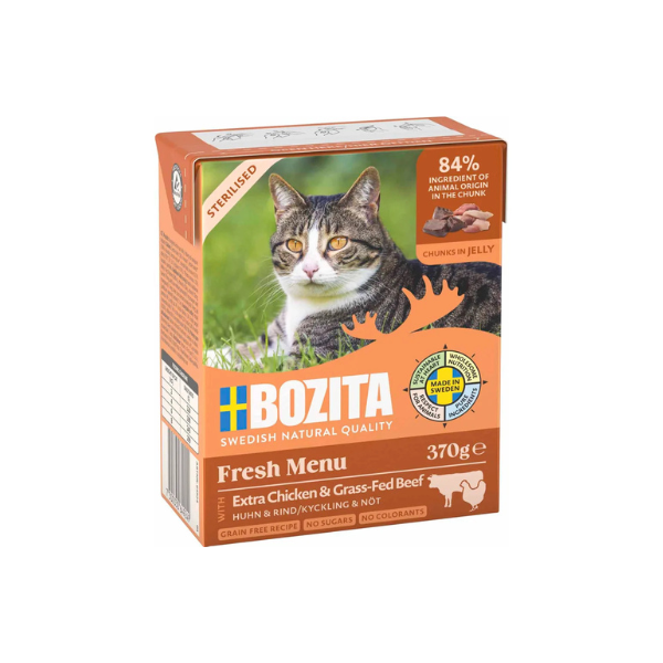 Vådfoder - Bozita Cat Sterilised Kylling & Okse i Gelé 370 gr. Kornfri - FjeldgaardShop.dk Vådfoder til katte Bozita