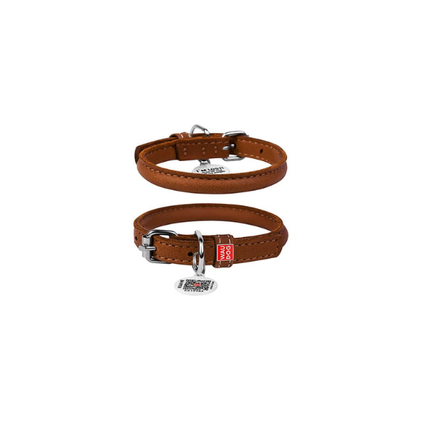 Hundehalsbånd - Waudog Soft Rundsyet Læderhalsbånd – Brun - FjeldgaardShop.dk Halsbånd Wauwdog