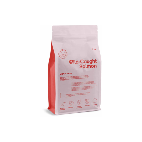 Hundefoder – Buddy Vildfanget Laks 5 kg senior/light - Kornfri - FjeldgaardShop.dk Kornfri hundefoder Buddy