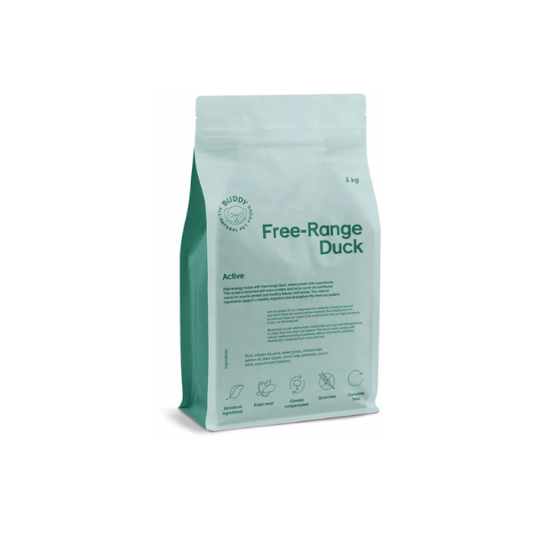 Hundefoder – Buddy Fritgående And 5 kg. - Aktive hunde - FjeldgaardShop.dk Kornfri hundefoder Buddy