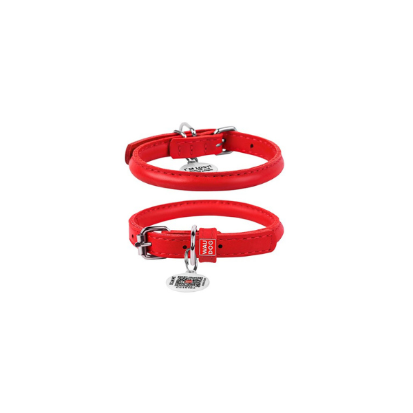 Hundehalsbånd - Waudog Soft Rundsyet Læderhalsbånd – Rød - FjeldgaardShop.dk Halsbånd Wauwdog