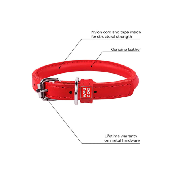 Hundehalsbånd - Waudog Soft Rundsyet Læderhalsbånd – Rød - FjeldgaardShop.dk Halsbånd Wauwdog