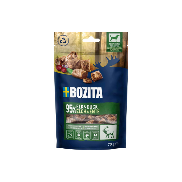 Hundegodbid - Bozita Meaty Bites Elg & And 70 gr. Kornfri - FjeldgaardShop.dk Bløde godbidder Bozita
