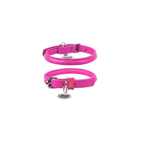 Hundehalsbånd - Waudog Soft Rundsyet Læderhalsbånd – Pink - FjeldgaardShop.dk Halsbånd Wauwdog