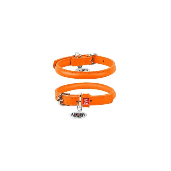 Hundehalsbånd - Waudog Soft Rundsyet Læderhalsbånd – Orange - FjeldgaardShop.dk Halsbånd Wauwdog