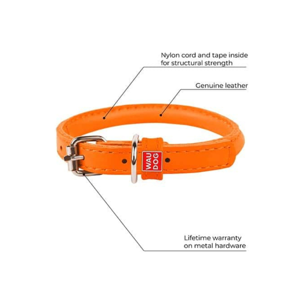 Hundehalsbånd - Waudog Soft Rundsyet Læderhalsbånd – Orange - FjeldgaardShop.dk Halsbånd Wauwdog
