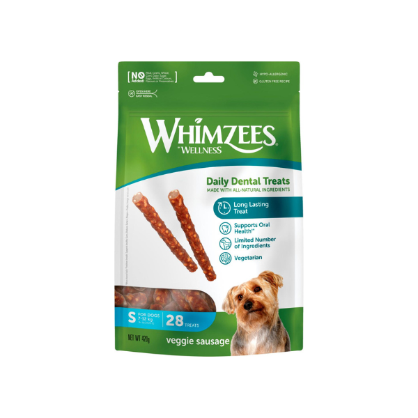 Tyggeben - Whimzees Veggie Sausage - FjeldgaardShop.dk Veganske hundesnacks WHIMZEES