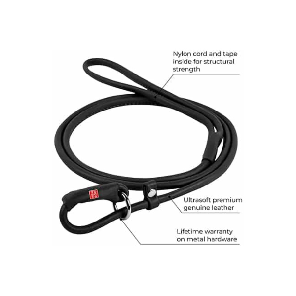Hundesnor - Waudog Soft Rundsyet Læder Udstillingsline – Sort (135 cm / 6 mm) - FjeldgaardShop.dk Hundesnor Wauwdog
