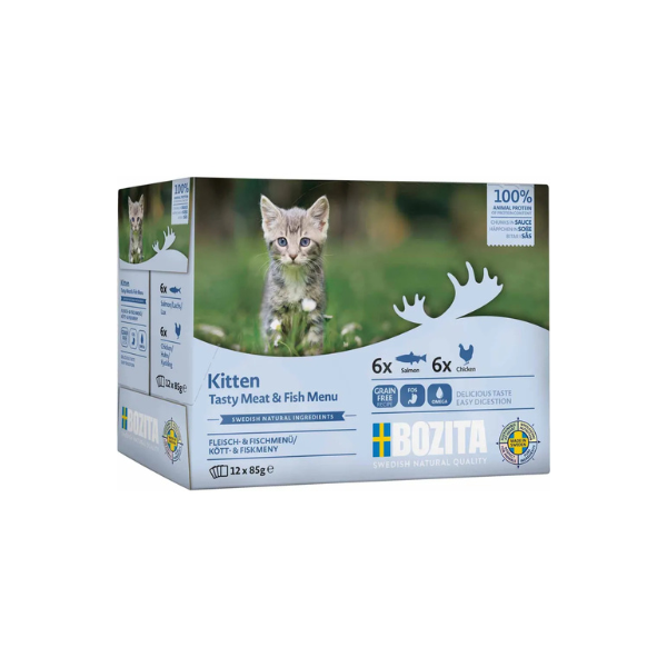 Bozita Vådfoder til Killinger – Kød & Fisk i Sauce Multibox 1,02 kg.(EU) - FjeldgaardShop.dk Killingefoder Bozita