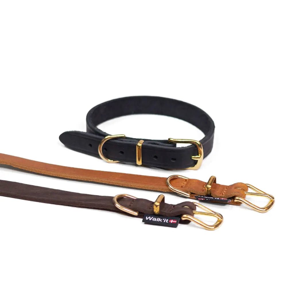 Walk'it Halsbånd læder med messing (EU) - FjeldgaardShop.dk Halsbånd Walk'it