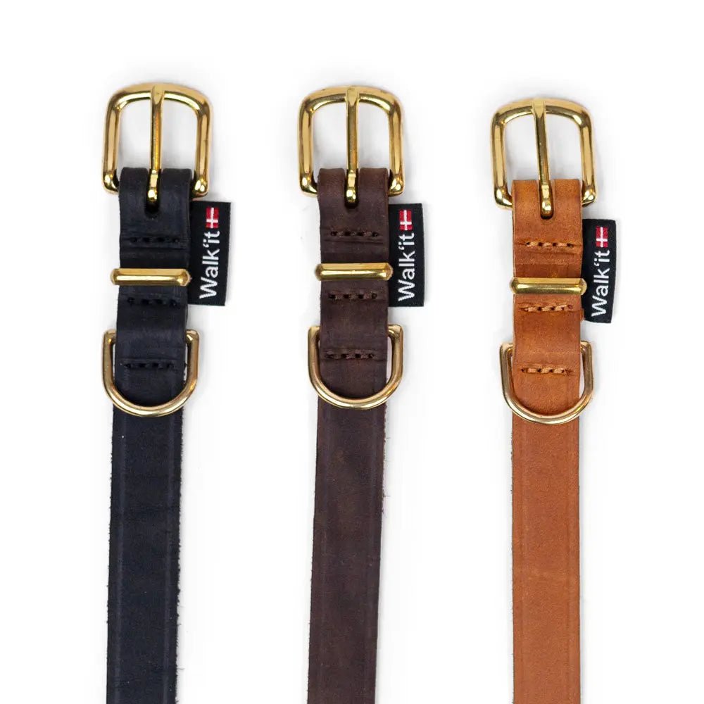 Walk'it Halsbånd læder med messing (EU) - FjeldgaardShop.dk Halsbånd Walk'it